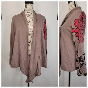 Soma Tranquility Cardigan Womens Small Open Lounge Brown Sweater Embroidered